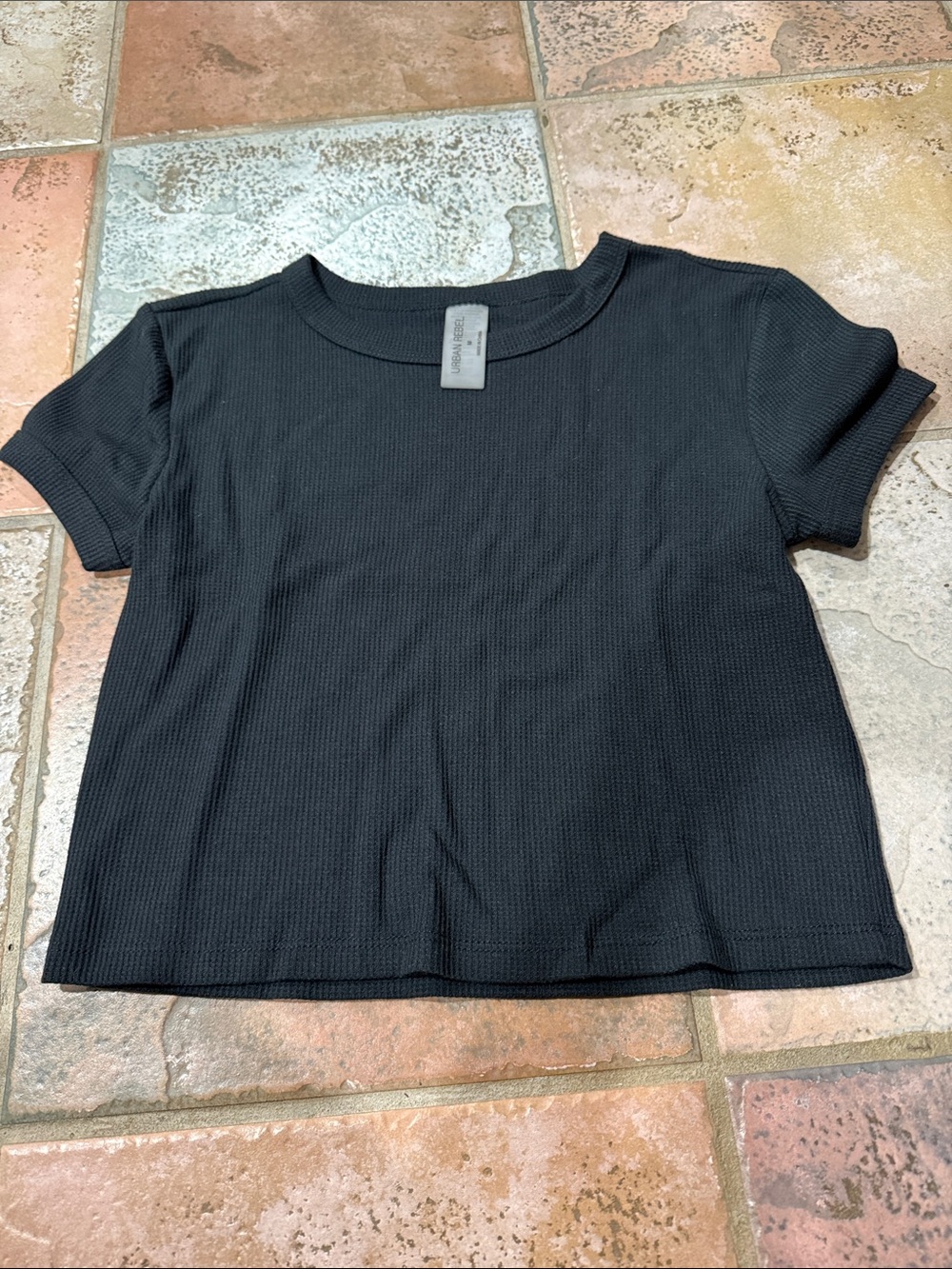 Ribbed Short Sleeve Crop Top - Black